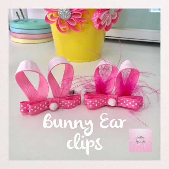Pink ribbon bunny ears for girls, Easter hair accessories for girls.