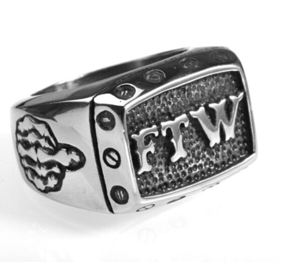 Men Stainless Steel FTW Biker Ring Outlaw by diablobikerjewelry