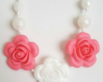 Back in stock!! Coral and Pearl Silicone Flower Trendy Teether Necklace. Teething, Sensory Toy, Teether, Baby shower gift.