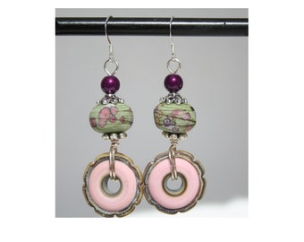 Pink lampwork disc earrings