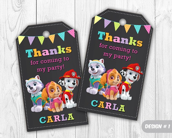 Paw Patrol Favor Tags Bag Tags Girl Paw Patrol Birthday