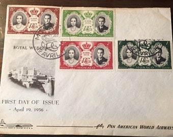 1956 First Day of Issue Royal Wedding, Monaco, Grace Kelly and Prince Rainier III, Pan American World Airways, April 19, 1956