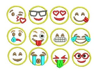 Emoji Applique EMBROIDERY Emoticon Love Heart Eyes Smile Cry Kiss Full Set Emoji Design Fill Machine Embroidery Instant Download ER1004E