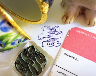 Fragile Care Stamp ~ do not bend rubber stamp, don't bend, ribbon, pretty product packaging, crafter, small business, envelope, mind, gentle
