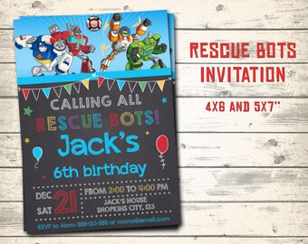 Rescue bots invitation, Rescue bots birthday invitation, Rescue bots party invitation! Personalized invite, 4x6" and 5x7" sizes!