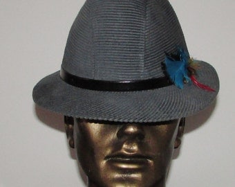 Vintage beautiful blue corduroy stetson mallory men hat/ Joli chapeau de velours côtelé stetson mallory sz 6 7/8
