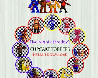 FNAF cupcake toppers, Five Nights at Freddy's cupcake toppers, fnaf, cupcake toppers, five nights, cupcake, fnaf party, cake toppers,toppers