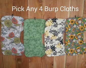 Contoured Burp Cloth, Baby Burp Cloth, Flannel, Burp Cloth Set, Baby Shower Gift, Baby Girl, Baby Boy, Burp Rags, Pick Any 4