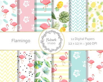 Flamingo digital paper - Tropical clipart - Scrapbook paper, Flamingo Digital Paper, Tropical Digital Paper, Commercial use