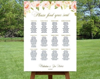 Wedding Seating Chart , Rustic Seating Plan Pink Peonies and Roses, Watercolor Floral Guest Seating Chart, Romantic Mariage Seating Chart