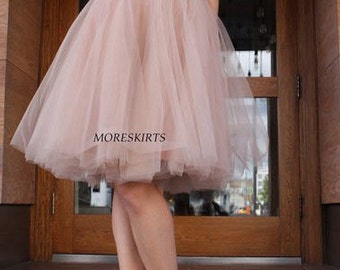 Tulle skirt with matching lining, fixed waistband with hidden zipper "sun-shaped" (color - nude)