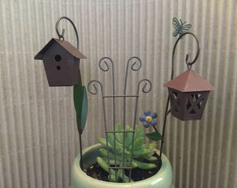 Fairy Garden | Miniature Accessories & Furniture | Choose from MCM Rustic Patio Chairs, Trellis, Lantern, Birdhouse, Shepherd's Hook