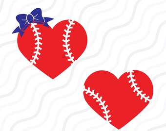 Baseball Heart SVG, Baseball Bow SVG, Softball SVG Cut table Design,svg,dxf,png Use With Silhouette Studio & Cricut_Instant Download