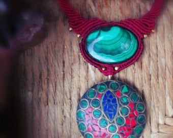 Macrame necklace Malachite