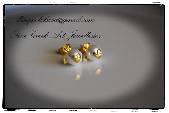 Heart Pearls Earrings Silver 925 Gold-plated Jewelry Lakasa e-shop