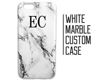 Customised White Marble Phone Case for iPhone 7 Plus 6 6s 5 5s 5c + Initials Custom