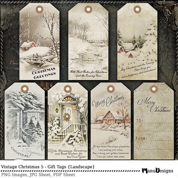 Digital Christmas Tags Printable Christmas Tags Vintage
