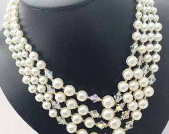 1960's 4 Strand Faux Pearl Necklace