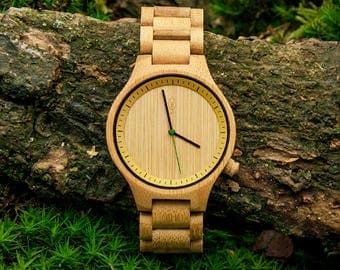Robin Wood, bamboo wood wrist watch for him, minimalist design, japanese movement, mineral glass, 100% vegan. Be eco, plant a tree!