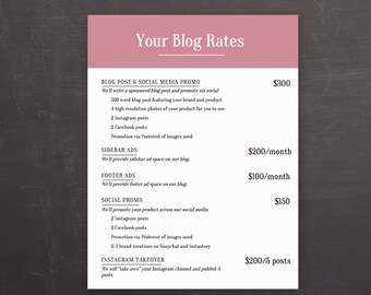 Media Kit Ad Rate Sheet - Pink Blog Rate Kit - MS Word *INSTANT DOWNLOAD*