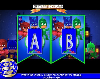 Pj Masks Digital Printable Banner All alphabet, letters A-Z,pj masks Party, Pj Mask Birthday, pj masks banner, pj masks banner all alphabet