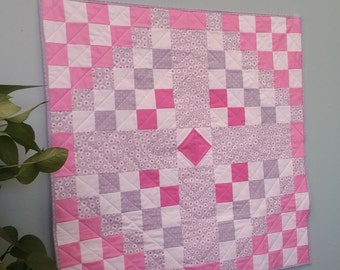 Cotton Baby Quilt - pink, grey, white