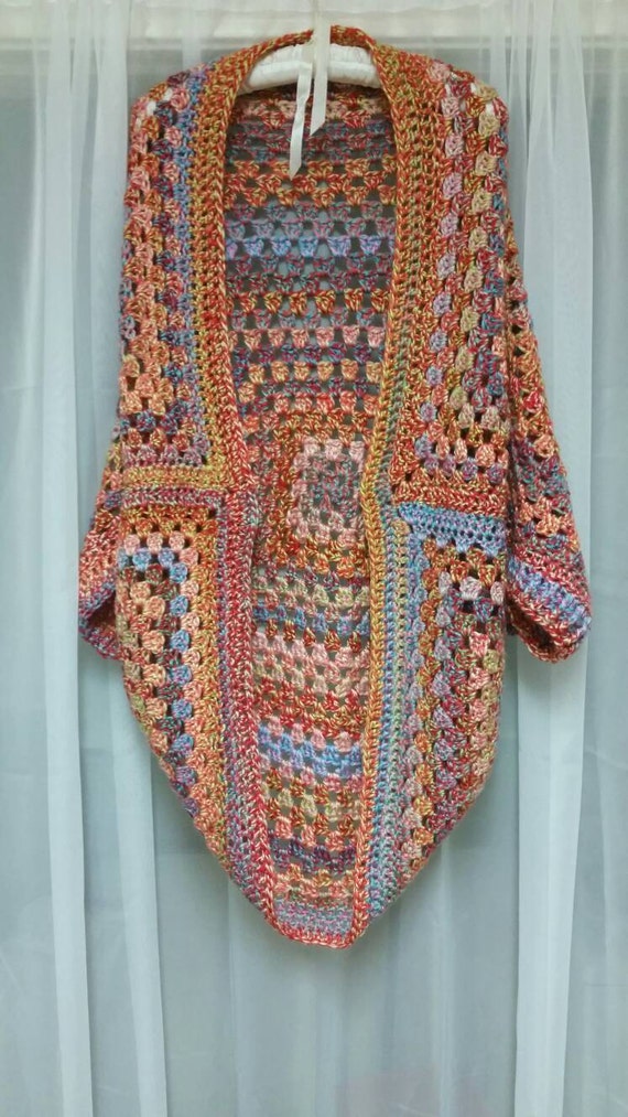 Items similar to Crochet Granny Square Cocoon Shrug / Sweater ...