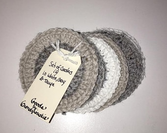 Coaster Set (6) in White, Gray, and Taupe