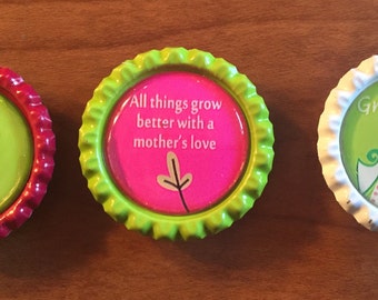 Handmade Mom & Grandma 1 inch Bottlecap Magnets, Set of 3