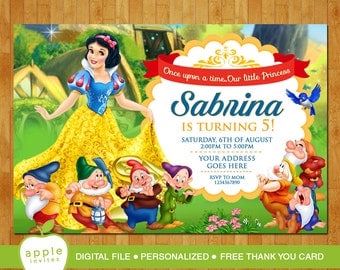 Snow White Invitation, Snow White Party, Snow White Birthday, Snow White, FREE Than you Card!