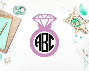 Custom Diamond Ring Vinyl Monogram Sticker | Just Engaged, Just Married, Marriage, Engagement