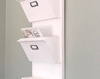 White Entryway Organizer for mail, Mail Holder, Mail Sorter, Dog Leash Holder, Hanging Mail Organizer Wall, Coat Rack, Key Holder, Cottage