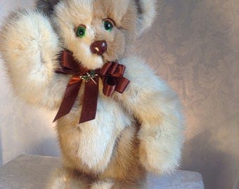 OOAK teddy bear, Patchwork real mink artist teddy bear