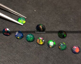 10 pieces 2mm Black Opal faceted round gemstone Natural Black Opal round faceted loose gemstone multi fire ethiopian black opal gemstone