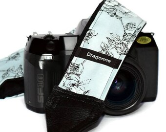 Handmade strap/ Black flower pattern/ Camera strap/ Gift for woman/ Gift idea/ Camera accessory/ Adjustable strap/ Gift for friend/ Classic