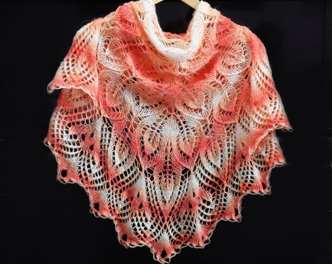 Knitted scarf shawl, knit shawl, knitted shawl, peach shawl, knitted scarf, knit scarf, delicate shawl, crochet shawl, hand knit shawl