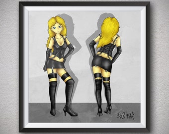 Leather clothing Thigh boots Leather gloves Leather corset Skirt holders Micro skirt Leather skirt Bonde hair Blue eyes Anime girl