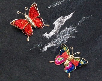 2 Vintage butterfly brooches - c1970s-80s