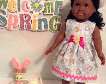 Light blue Easter basket dress for 18" doll