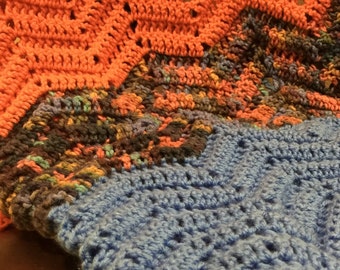 Blue/Orange/Multicolored Chevron Afghan Throw