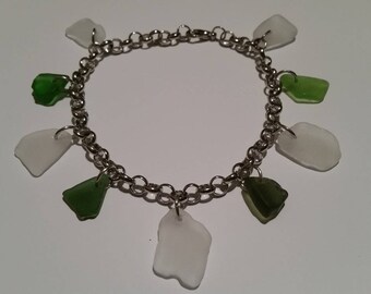 White and Green sea glass anklet