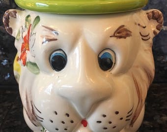 Vintage Weiss Hand Painted Lion Cookie Jar Made in Brazil