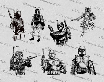 Digital SVG PNG jango fett, boba fett, star wars inspired clipart, vector, silhouette, instant download
