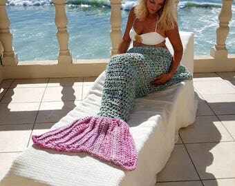 Mermaid Tail Blanket, READY TO SHIP, Mermaid Fin Blanket, Blue Blanket, Pink Blanket, Kids Mermaid Blanket, Adult Mermaid Blanket