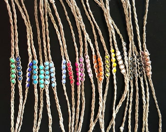 NEW! Handmade! Beaded hemp wish bracelet, you choose your color!
