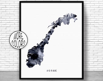Norway Print, Watercolor Map, Norway Map Art, Norge Map Painting, Map Artwork, Country Art, Office Decorations, Country Map Art Print Zone