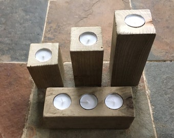 Wooden candle holder set, wood tealight holder, block candle holder, tealight centerpiece, reclaimed timber, pallet tealight holder