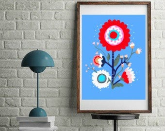8 x 10 Folk Floral Sunflower Modern Matte Print