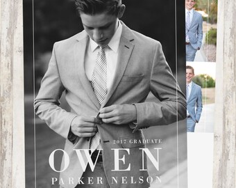 Graduation Invitation, Grad Invite, Printable Invite, Double-Sided, Class of 2017, Custom Card, Graduate Boy, Graduate Girl, Modern Invite