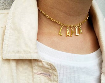 Name Choker Initial Choker Customized Choker Capital Letter Necklace Gold Choker Necklace Personalized Gothic Choker Custom Choker Necklace